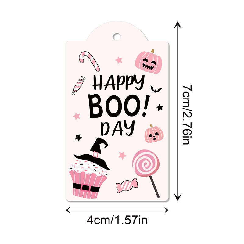 60pcs Set Pink Halloween Theme Greeting Gift Tag With Rope