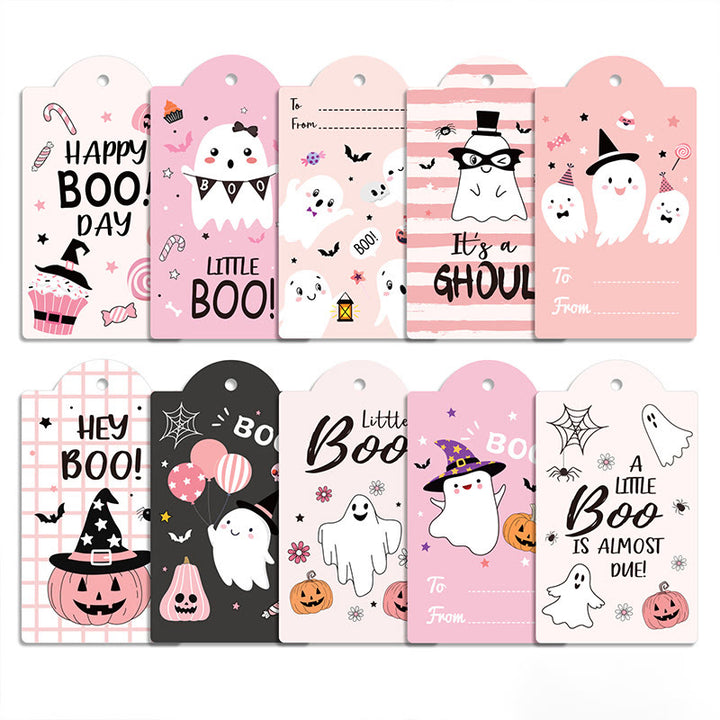 60pcs Set Pink Halloween Theme Greeting Gift Tag With Rope