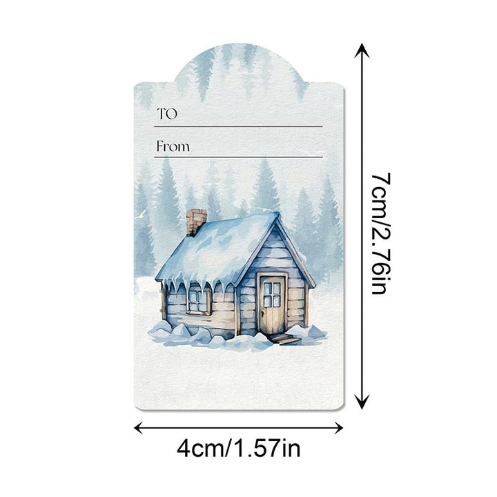 60pcs Set Winter Ice Forest Theme Greeting Gift Tag With Rope