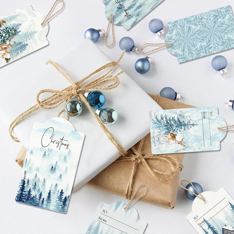 60pcs Set Winter Ice Forest Theme Greeting Gift Tag With Rope