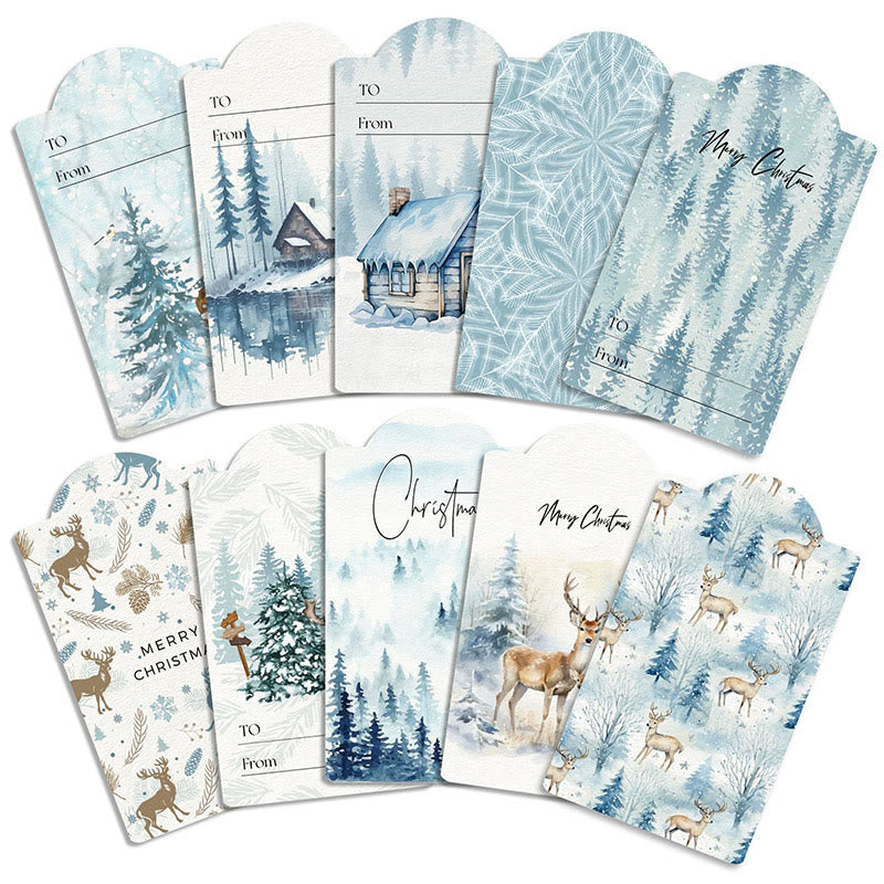 60pcs Set Winter Ice Forest Theme Greeting Gift Tag With Rope