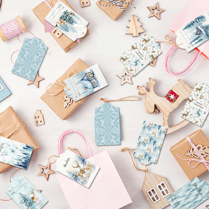 60pcs Set Winter Ice Forest Theme Greeting Gift Tag With Rope