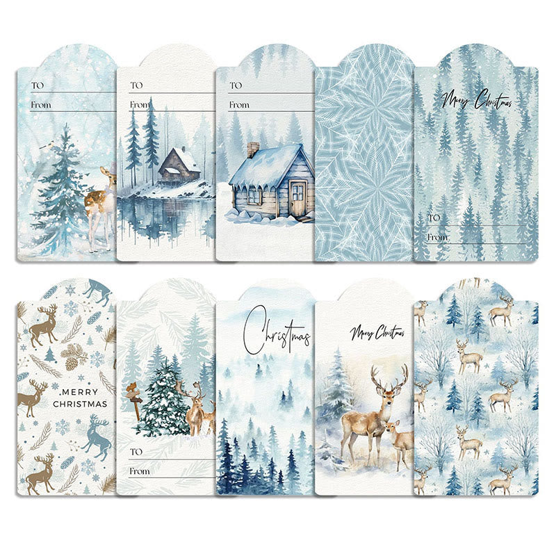 60pcs Set Winter Ice Forest Theme Greeting Gift Tag With Rope