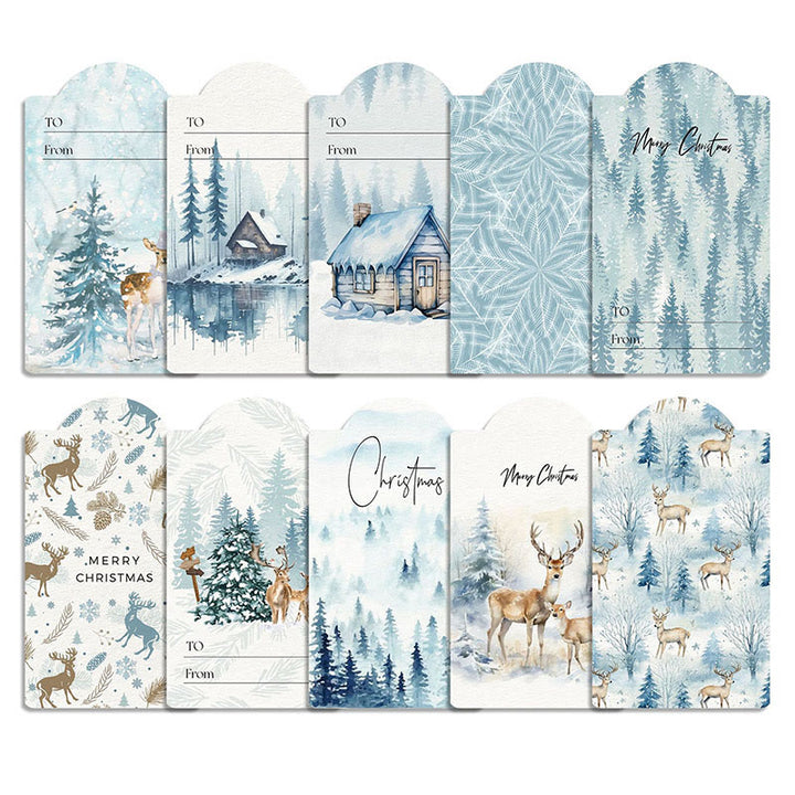 60pcs Set Winter Ice Forest Theme Greeting Gift Tag With Rope