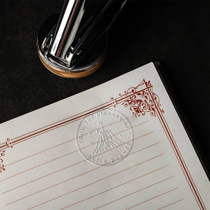 Personalized Mountain And Sword Book Embosser Stamp With Name