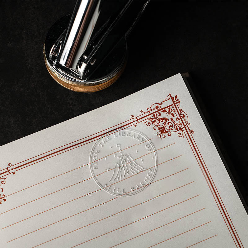 Personalized Mountain And Sword Book Embosser Stamp With Name