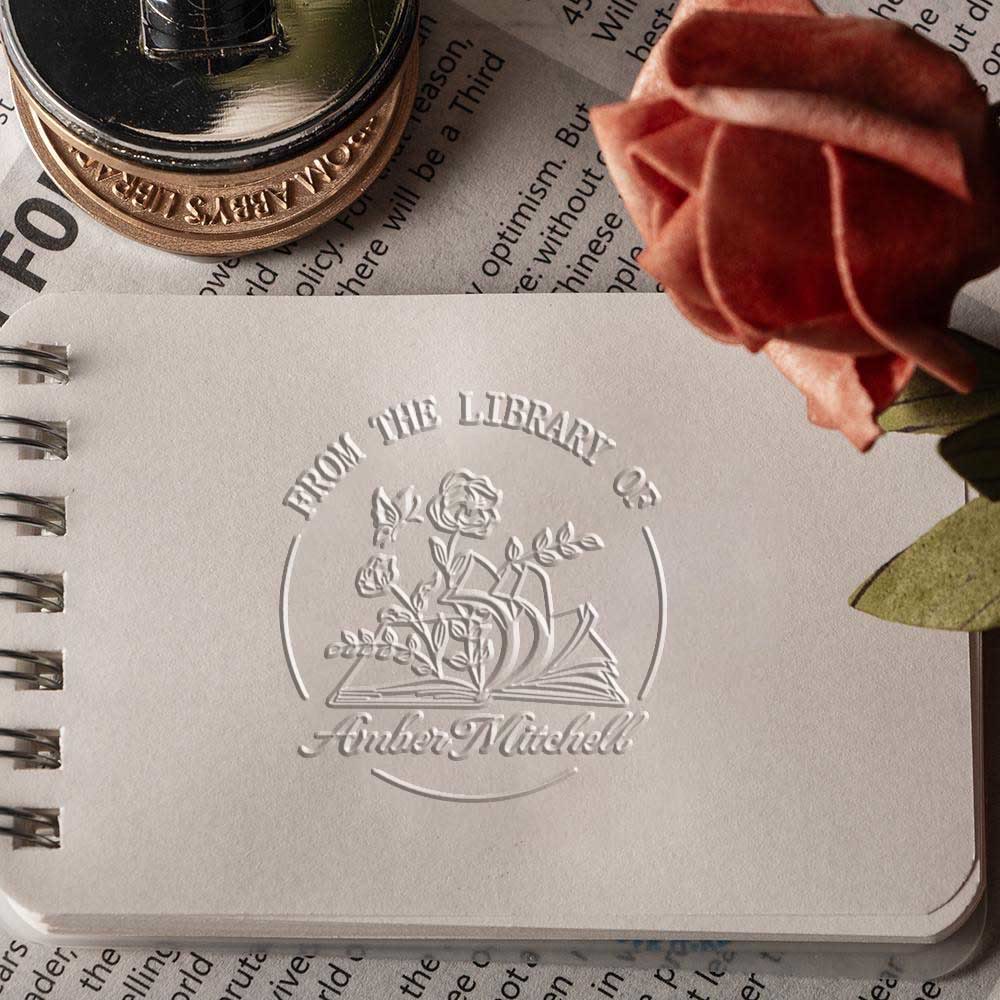 Personalized Butterfly And Rose Book Embosser With Name For Writers