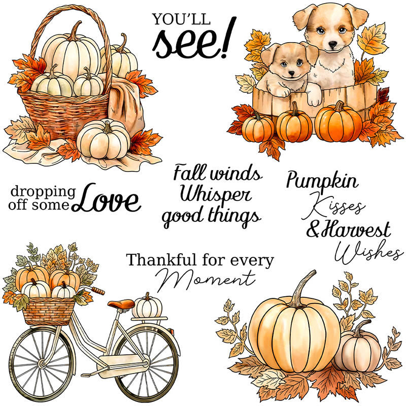 Golden Fall Thanksgiving Theme Stamps and Dies Set for Card Making