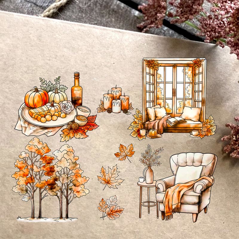Vintage Manor Golder Autumn Style Clear Rubber Stamps and Cutting Dies Set