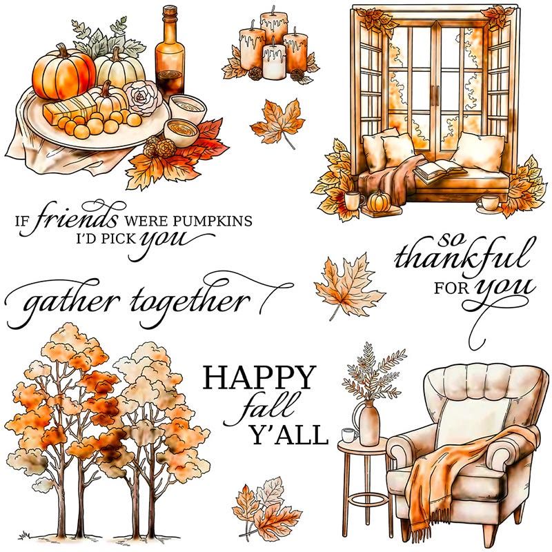 Vintage Manor Golder Autumn Style Clear Rubber Stamps and Cutting Dies Set