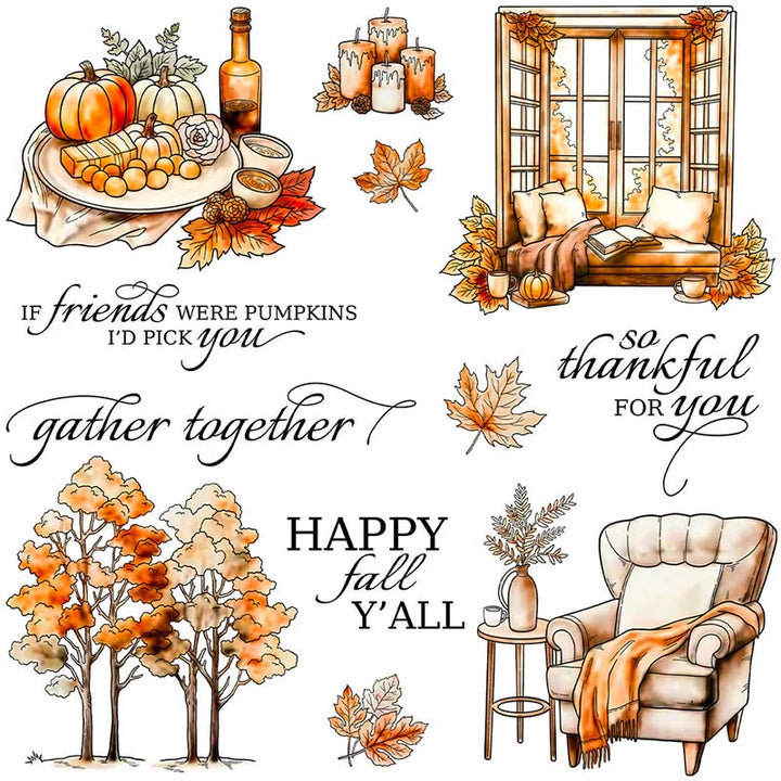 Vintage Manor Golder Autumn Style Clear Rubber Stamps and Cutting Dies Set