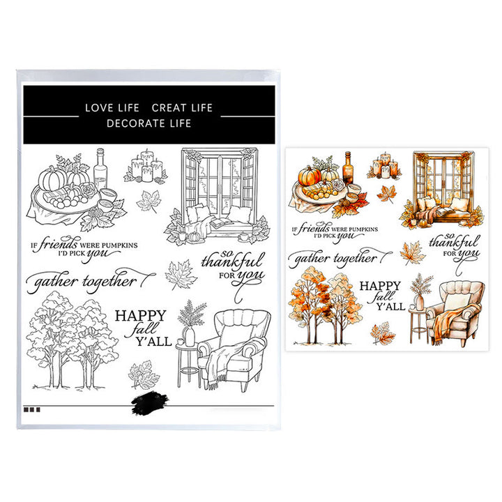 Vintage Manor Golder Autumn Style Clear Rubber Stamps and Cutting Dies Set