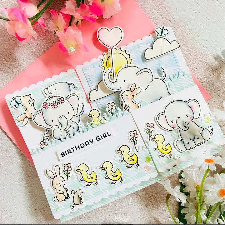 Cute Elephant and Friends Clear Stamps and Dies for Card Making DIY Craft