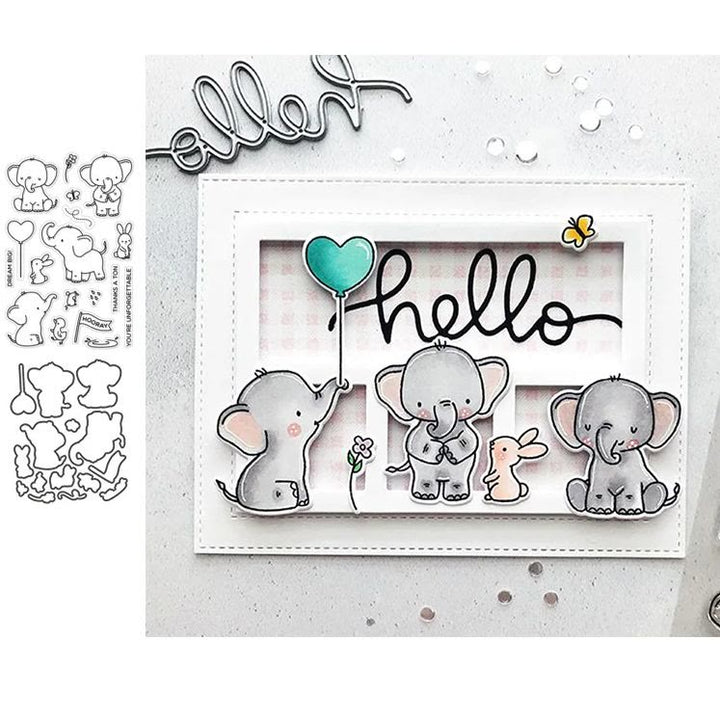 Cute Elephant and Friends Clear Stamps and Dies for Card Making DIY Craft