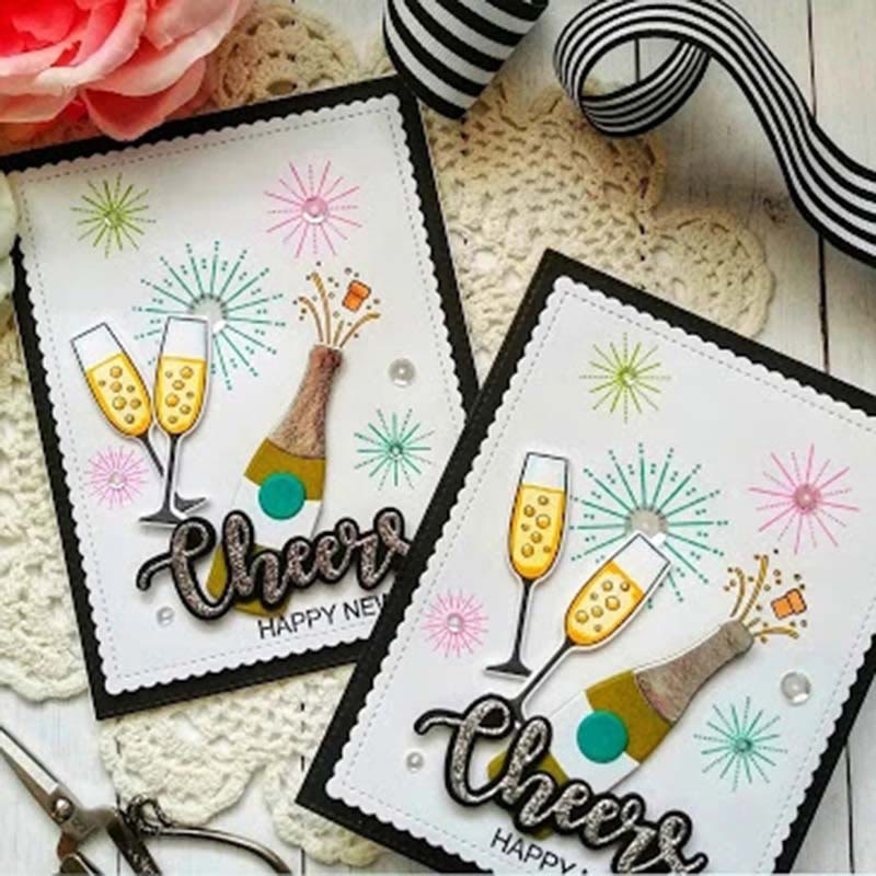 Celebrating Theme Champagne Wineglass Theme Clear Stamp and Dies Set