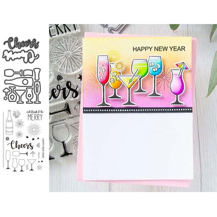 Celebrating Theme Champagne Wineglass Theme Clear Stamp and Dies Set