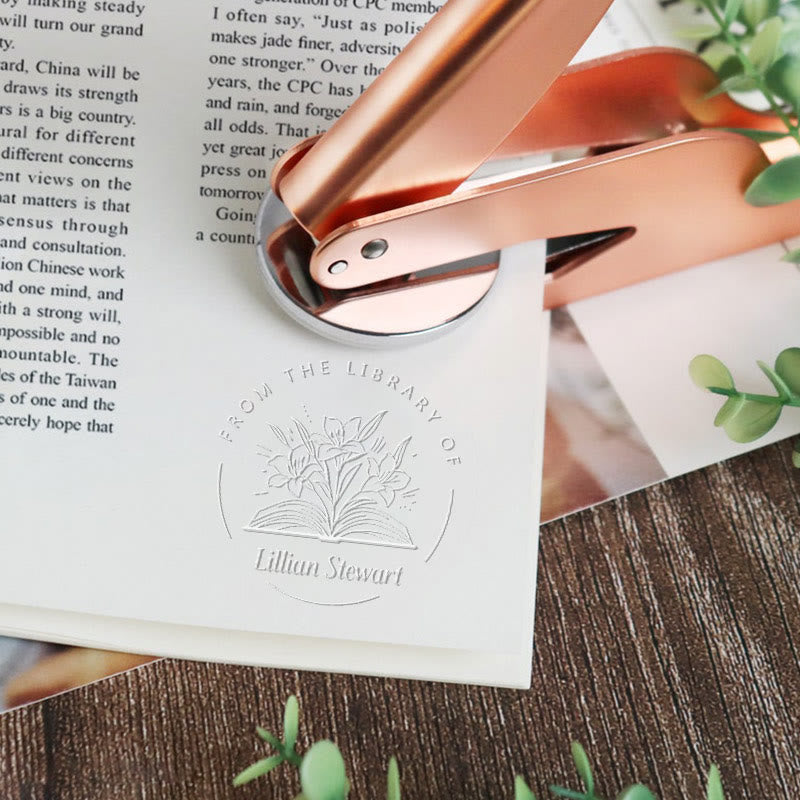 Personalized Blooming Lily Book Embosser With Name For Writers