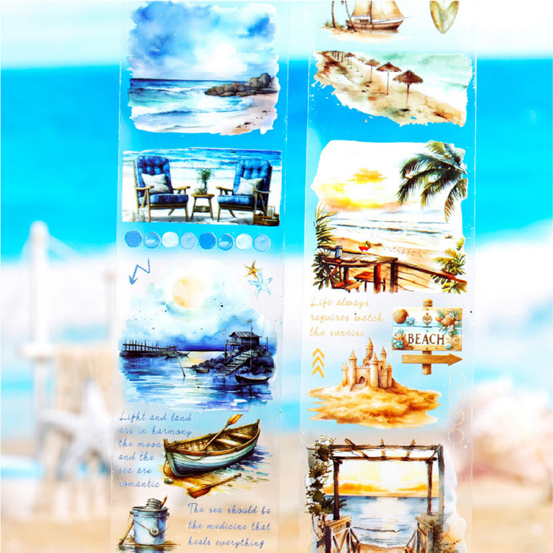 Sea Breeze Series View of Beach PET Rolls Tape Sticker Scrapbooking Supples