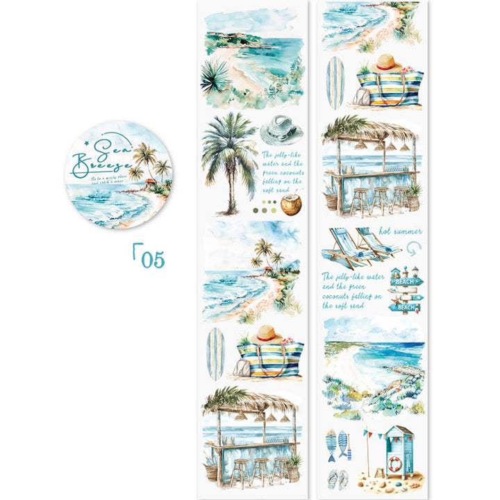 Sea Breeze Series View of Beach PET Rolls Tape Sticker Scrapbooking Supples