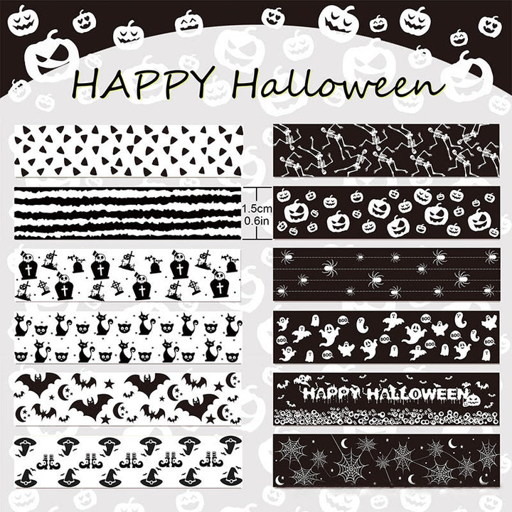 12 Rolls Set Black And White Halloween Bat Decorative Scrapbook Tape Set