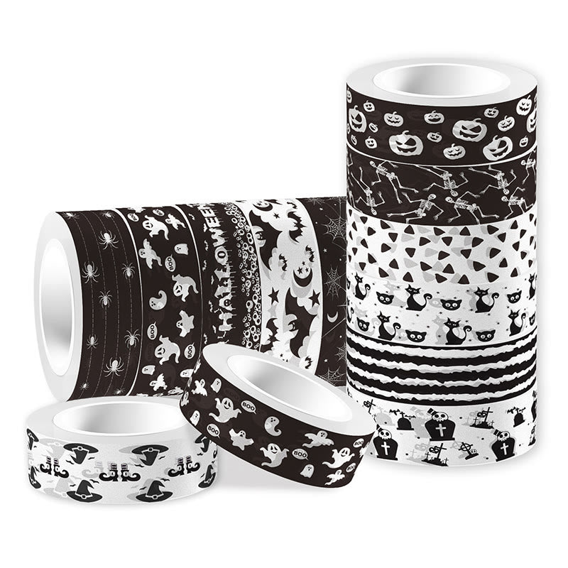 12 Rolls Set Black And White Halloween Bat Decorative Scrapbook Tape Set