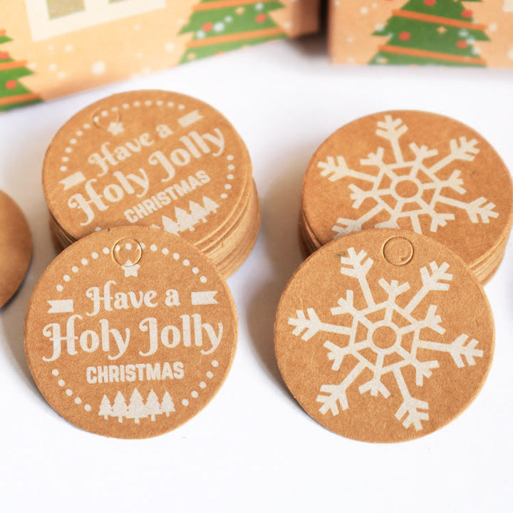 50pcs Kraft Paper Christmas Hanging Tags with String 10 Styles Mixed