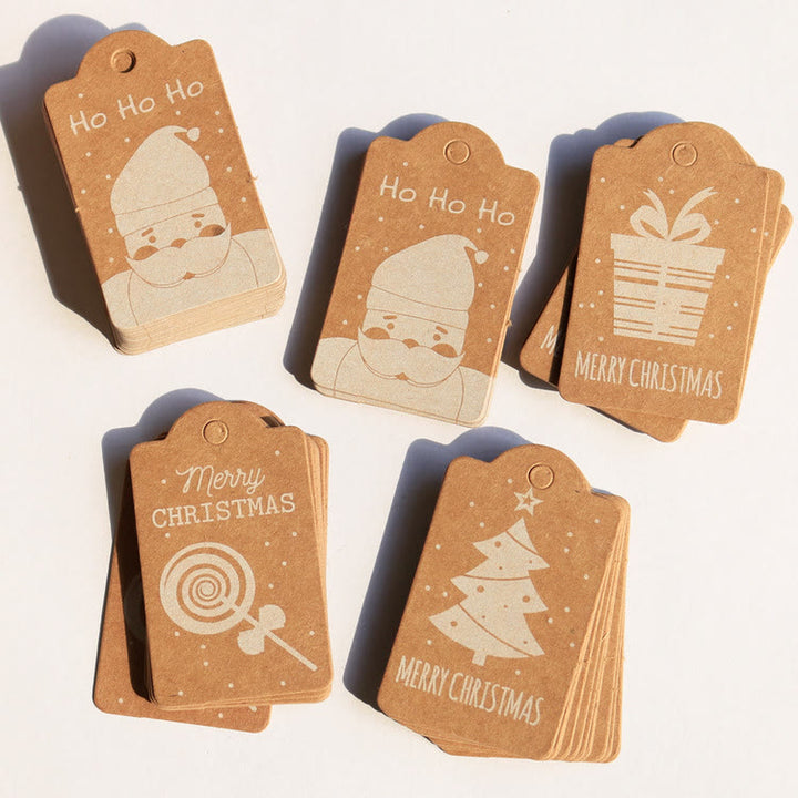 50pcs Kraft Paper Christmas Hanging Tags with String 10 Styles Mixed