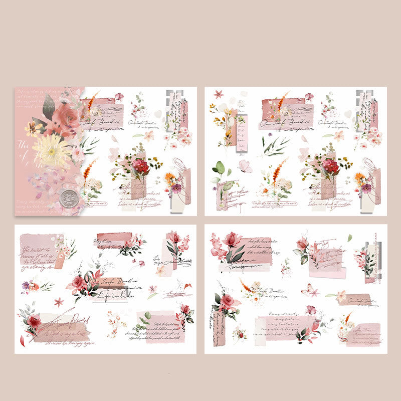 Flower Language Theme Rub On Transfers Sticker 3 Sheets Scrapbooking Supplies