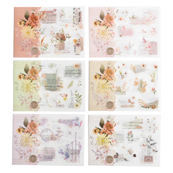 Flower Language Theme Rub On Transfers Sticker 3 Sheets Scrapbooking Supplies