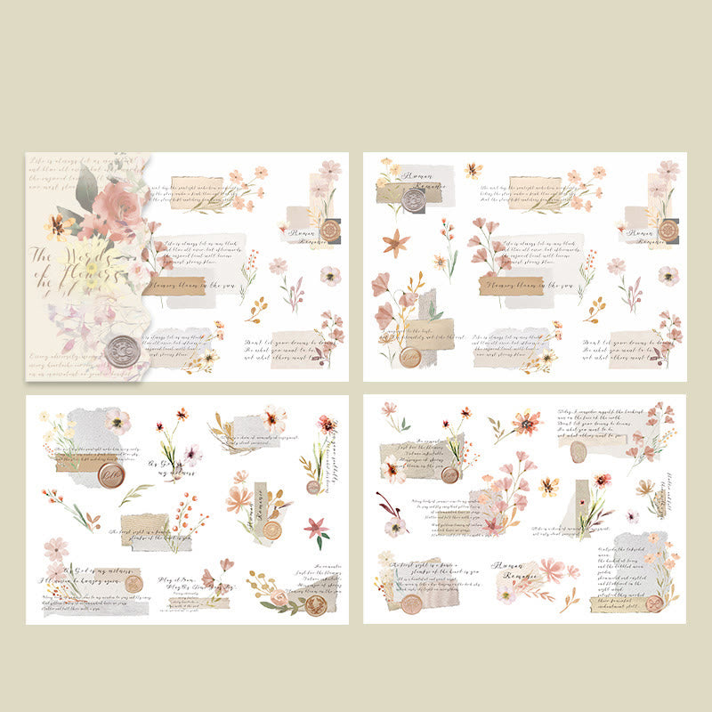 Flower Language Theme Rub On Transfers Sticker 3 Sheets Scrapbooking Supplies