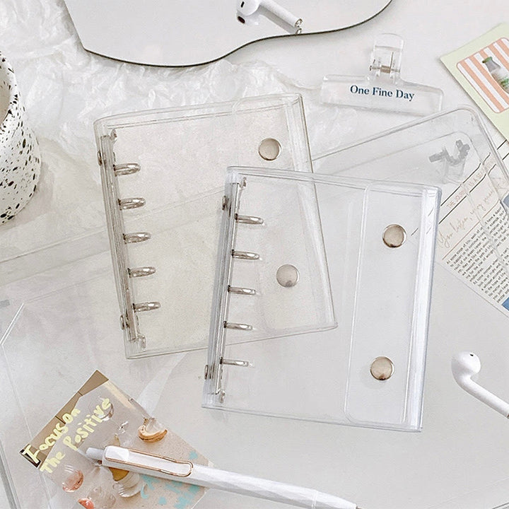 Transparent Miniature Loose Leaf Binder with 5 Ring Refill Pages Notebook