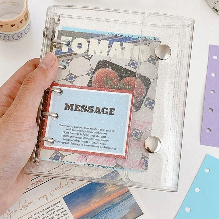 Transparent Miniature Loose Leaf Binder with 5 Ring Refill Pages Notebook