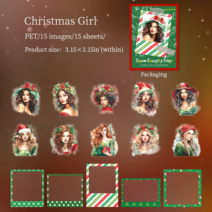 Christmas Polaroid Character Series Stickers For Decorative Journaling Crafts