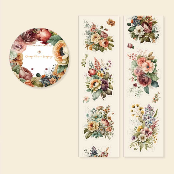 Colorful Flower Bouquet Series Tape Loop Sticker For Journal Crafts