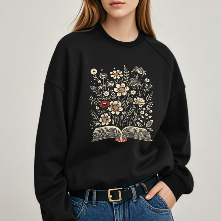 Reading Books For Happiness Fleece Lined Sweatshirt Round Neck Sweatshirt