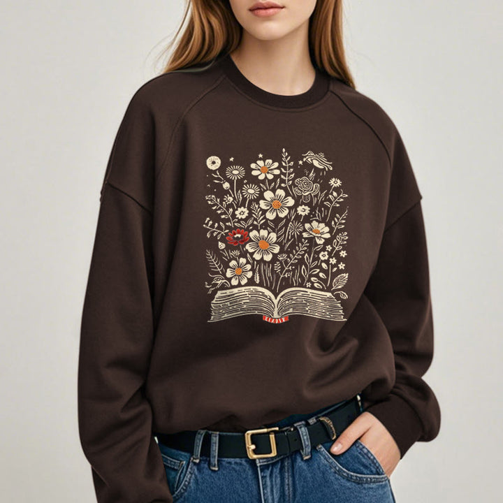 Reading Books For Happiness Fleece Lined Sweatshirt Round Neck Sweatshirt