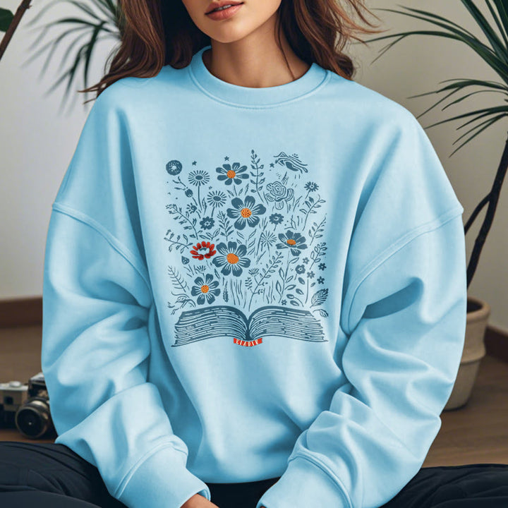 Reading Books For Happiness Fleece Lined Sweatshirt Round Neck Sweatshirt