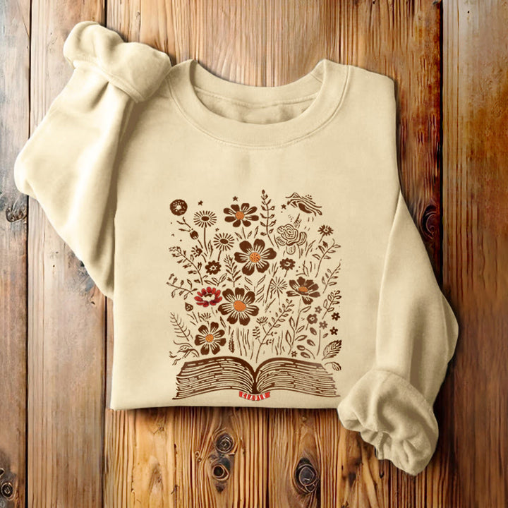 Reading Books For Happiness Fleece Lined Sweatshirt Round Neck Sweatshirt