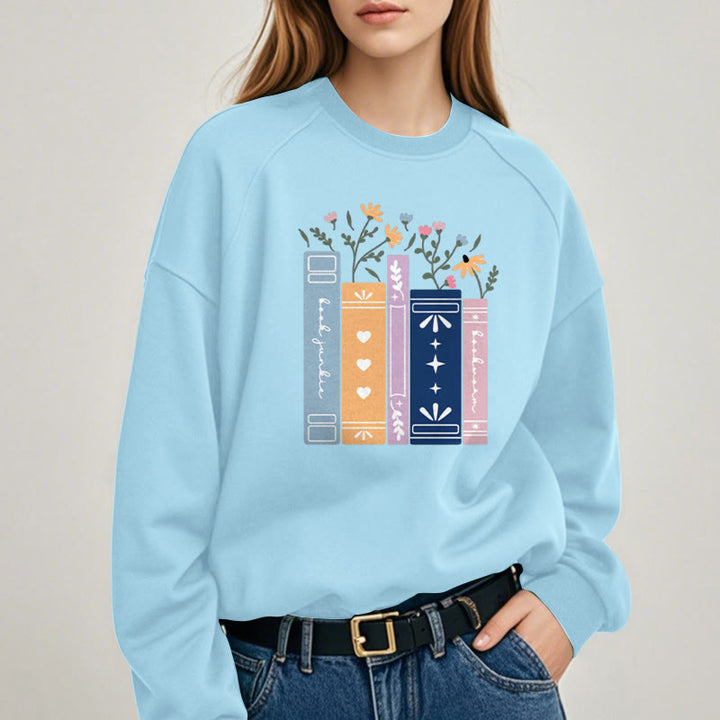 Fleece Lined Sweatshirt For Book Lovers Round Neck Sweatshirt