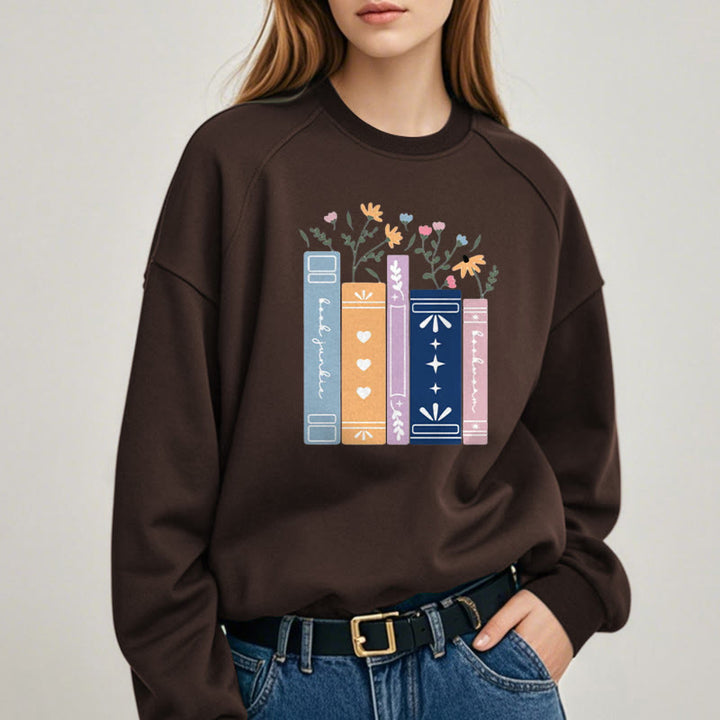 Fleece Lined Sweatshirt For Book Lovers Round Neck Sweatshirt