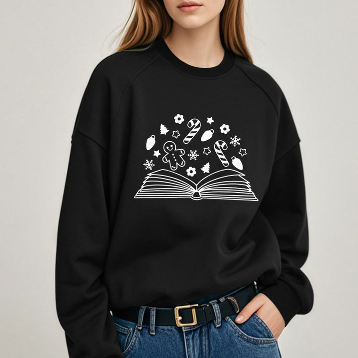 Gingerbread Man In Books Fleece Lined Sweatshirt Round Neck Sweatshirt