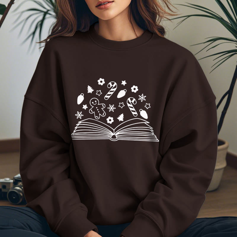 Gingerbread Man In Books Fleece Lined Sweatshirt Round Neck Sweatshirt