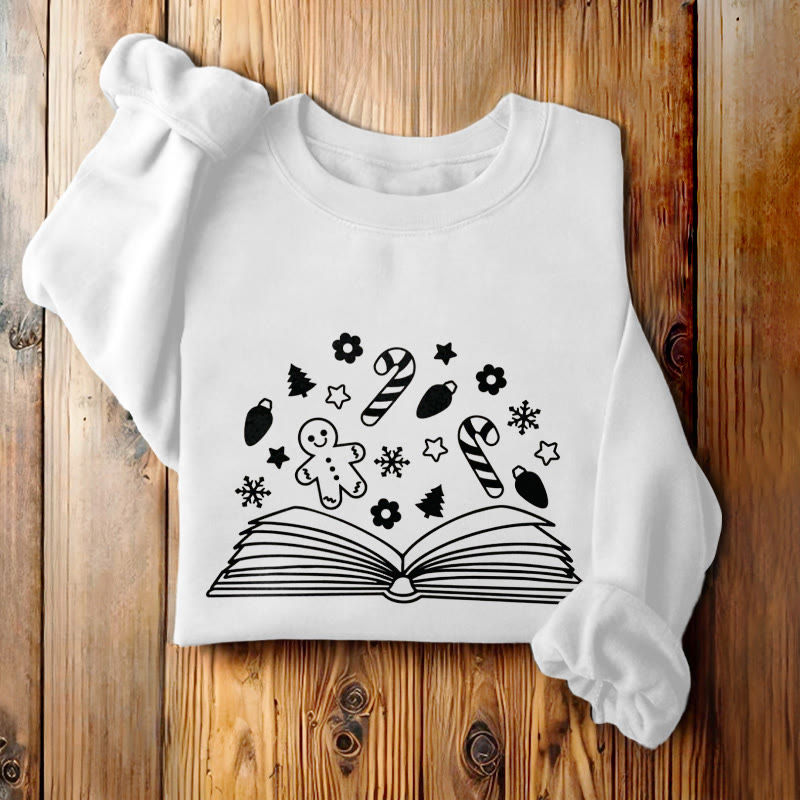 Gingerbread Man In Books Fleece Lined Sweatshirt Round Neck Sweatshirt