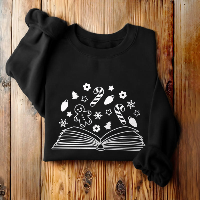 Gingerbread Man In Books Fleece Lined Sweatshirt Round Neck Sweatshirt