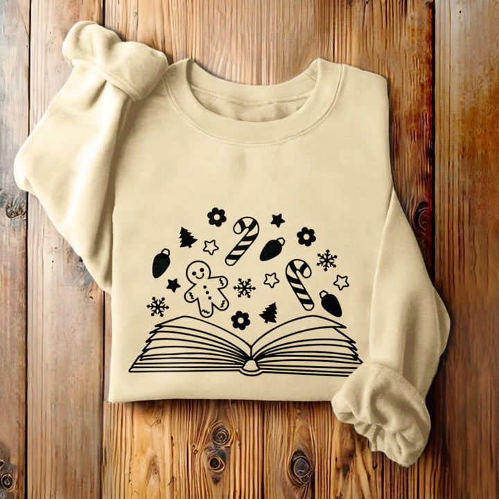 Gingerbread Man In Books Fleece Lined Sweatshirt Round Neck Sweatshirt