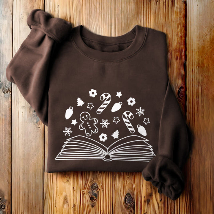 Gingerbread Man In Books Fleece Lined Sweatshirt Round Neck Sweatshirt