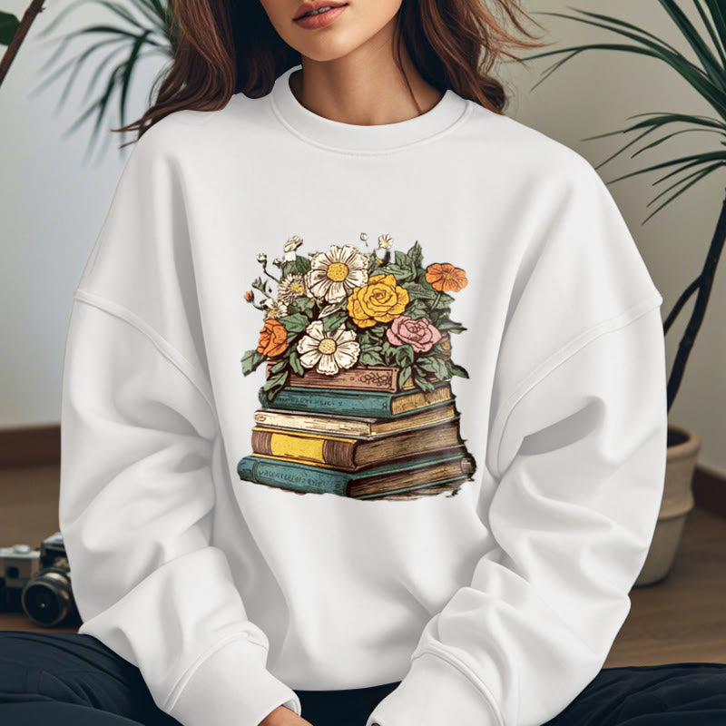 Vintage Blossing Books Fleece Lined Sweatshirt Round Neck Sweatshirt