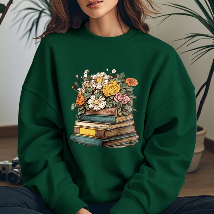 Vintage Blossing Books Fleece Lined Sweatshirt Round Neck Sweatshirt