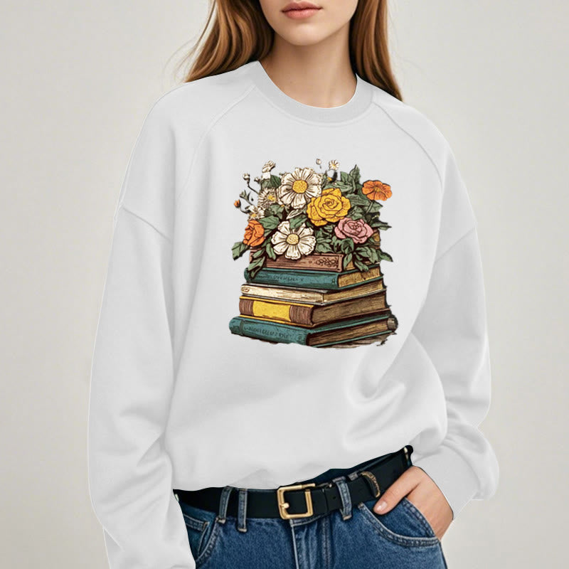 Vintage Blossing Books Fleece Lined Sweatshirt Round Neck Sweatshirt