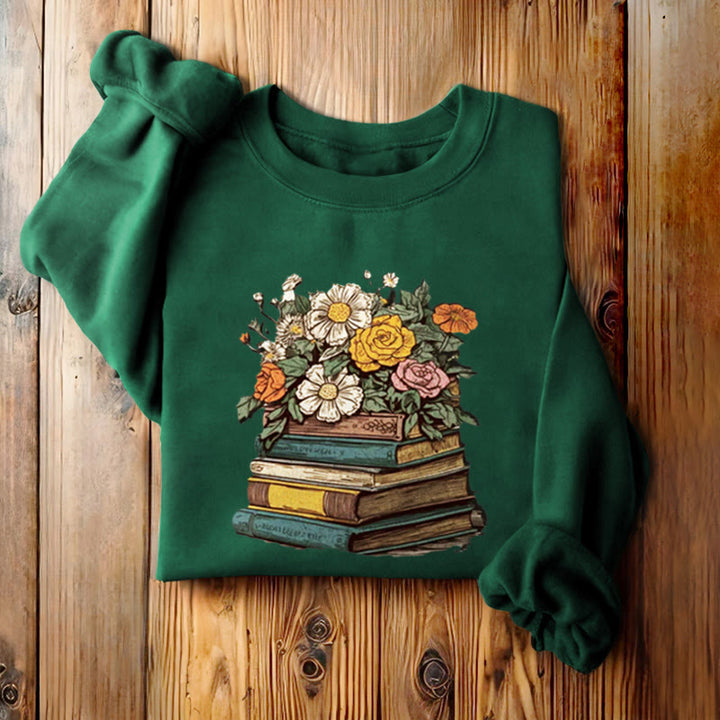 Vintage Blossing Books Fleece Lined Sweatshirt Round Neck Sweatshirt